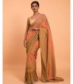 Suta Orange  Brown Colourblocked stripes Saree