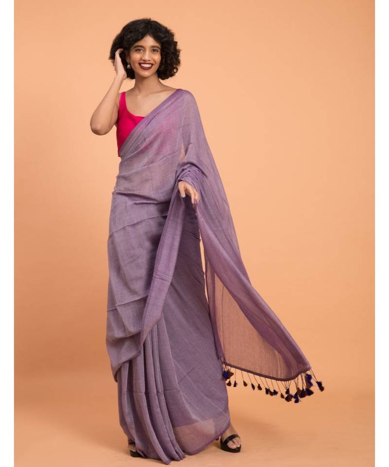 Suta women Lavender Solid Saree