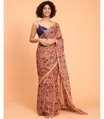 Suta Peach-Coloured  Blue warli Printed Pure Cotton Saree