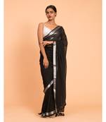 Suta Women Black & Silver zari border solid Pure Cotton Saree