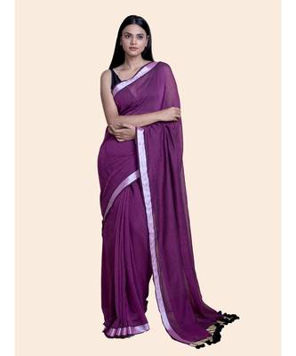 Purple And Zari Border Cotton Handloom Saree 1