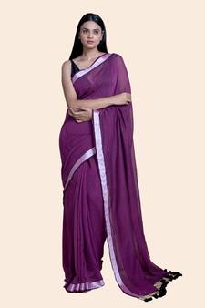 Purple And Zari Border Cotton Handloom Saree