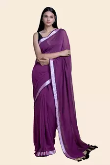 Purple And Zari Border Cotton Handloom Saree