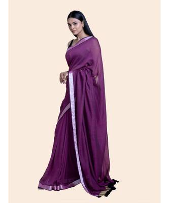 Purple And Zari Border Cotton Handloom Saree 2