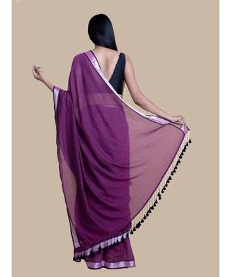 Purple And Zari Border Cotton Handloom Saree 3