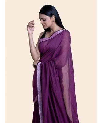 Purple And Zari Border Cotton Handloom Saree 4