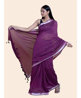 Purple And Zari Border Cotton Handloom Saree 5