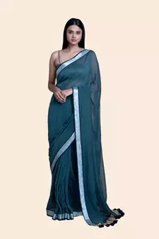 Grey And Zari Border Cotton Handloom Saree