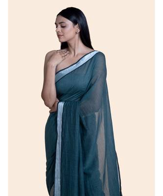 Grey And Zari Border Cotton Handloom Saree 3