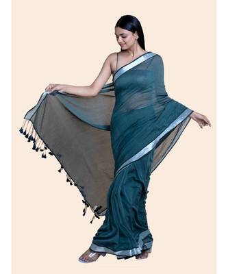 Grey And Zari Border Cotton Handloom Saree 4