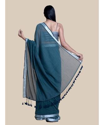 Grey And Zari Border Cotton Handloom Saree 5