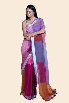 Multicolred And Zari Border  Cotton Handloom Saree