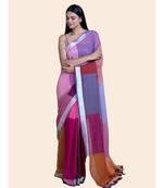 Multicolred And Zari Border  Cotton Handloom Saree
