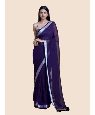 Voilet And Zari Border Cotton Handloom Saree 1