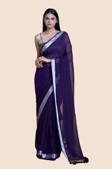 Voilet And Zari Border Cotton Handloom Saree