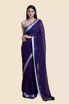 Voilet And Zari Border Cotton Handloom Saree