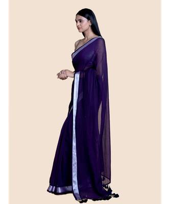 Voilet And Zari Border Cotton Handloom Saree 2