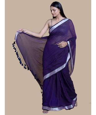 Voilet And Zari Border Cotton Handloom Saree 3