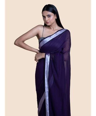Voilet And Zari Border Cotton Handloom Saree 4