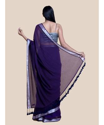 Voilet And Zari Border Cotton Handloom Saree 5