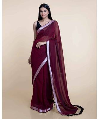 Maroon And Zari Border  Cotton Handloom Saree 1