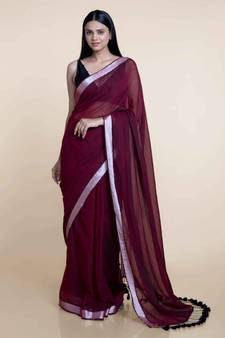 Maroon And Zari Border  Cotton Handloom Saree