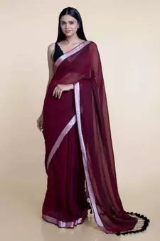 Maroon And Zari Border  Cotton Handloom Saree