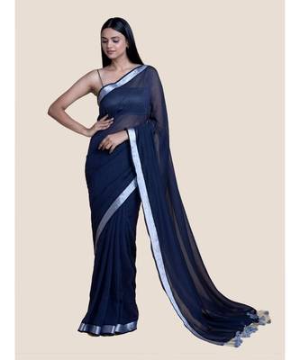 Blue Andzari Border Cotton Handloom Saree 1