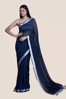 Blue Andzari Border Cotton Handloom Saree