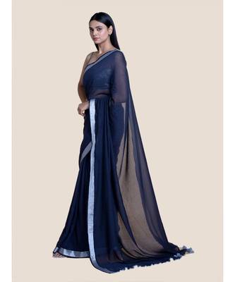 Blue Andzari Border Cotton Handloom Saree 2