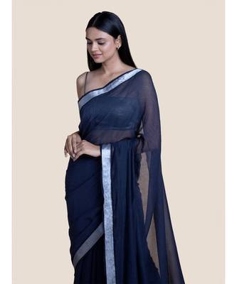 Blue Andzari Border Cotton Handloom Saree 3