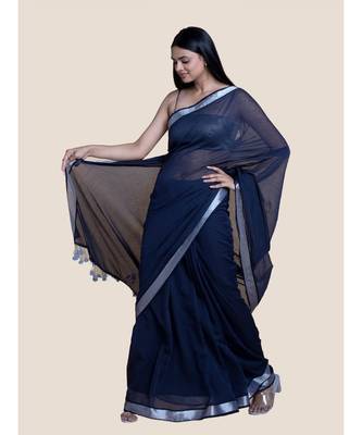 Blue Andzari Border Cotton Handloom Saree 4