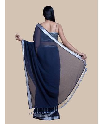Blue Andzari Border Cotton Handloom Saree 5