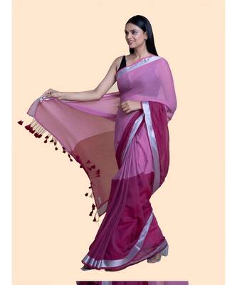 Pink Hued And Zari Border Cotton Handloom Saree 3