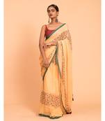 Suta Orange & Green Floral Printed Pure Cotton Saree