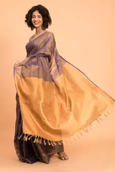 Suta Purple & Gold-Toned Pure Linen Zari Saree