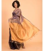 Suta Purple & Gold-Toned Pure Linen Zari Saree