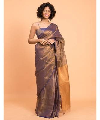 Suta Purple & Gold-Toned Pure Linen Zari Saree 2