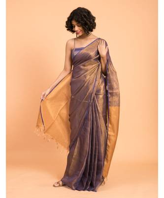 Suta Purple & Gold-Toned Pure Linen Zari Saree 3