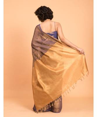Suta Purple & Gold-Toned Pure Linen Zari Saree 4