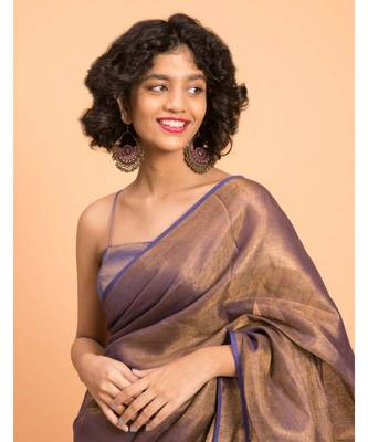 Suta Purple & Gold-Toned Pure Linen Zari Saree 5