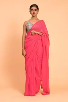 Suta Women Pink Solid Pure Cotton Saree