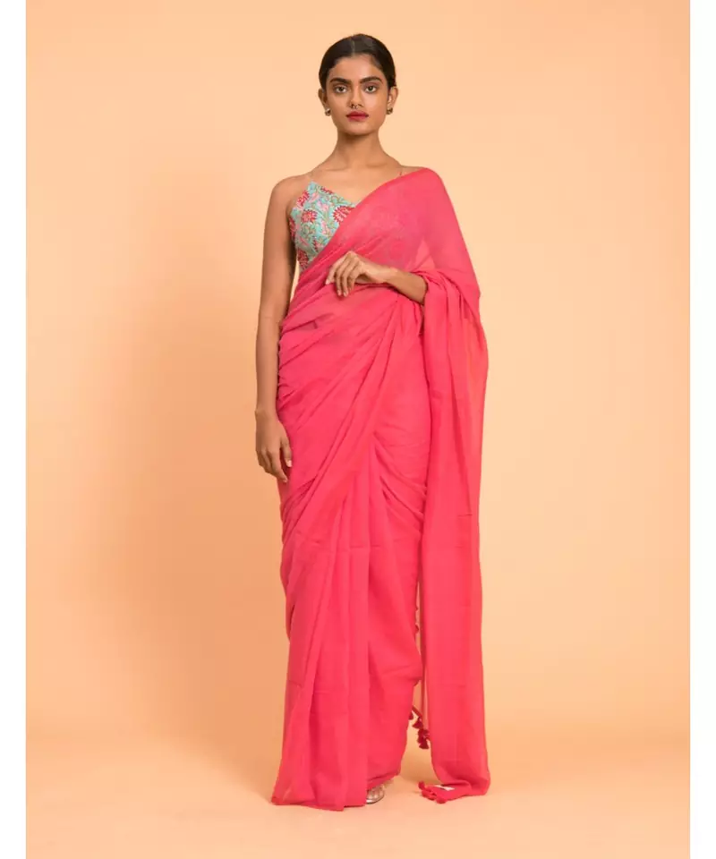 Suta Women Pink Solid Pure Cotton Saree