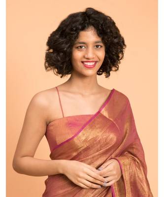 Suta Pink & Gold-Toned Zari Pure Linen Saree 1