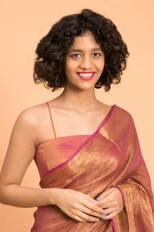 Suta Pink & Gold-Toned Zari Pure Linen Saree