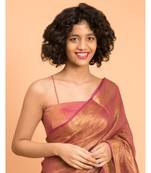 Suta Pink & Gold-Toned Zari Pure Linen Saree