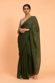 Suta Olive Green Solid Saree