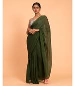 Suta Olive Green Solid Saree