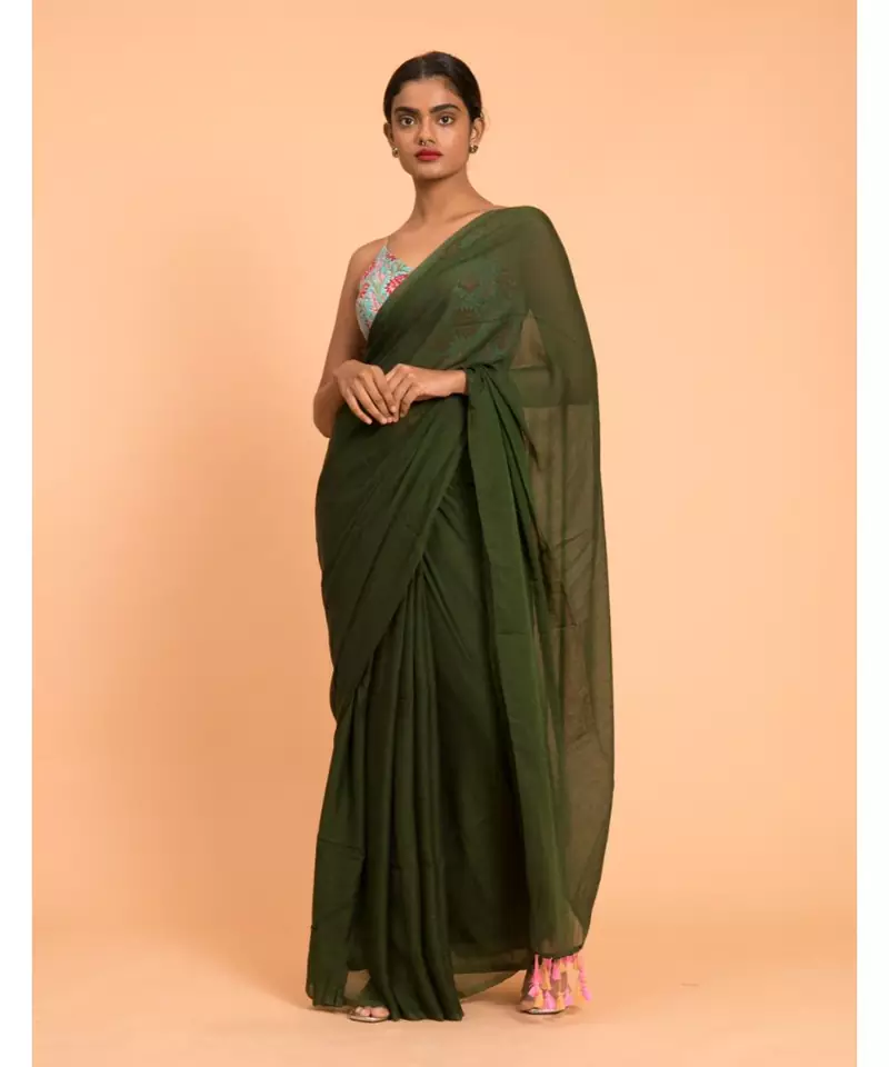 Suta Olive Green Solid Saree