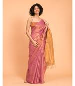 Suta Pink & Gold-Toned Zari Pure Linen Saree